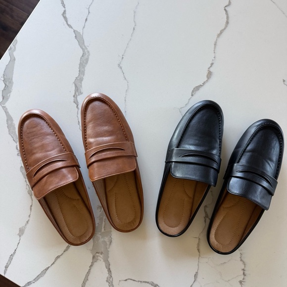 Shoes - 2 Pair Mules Slip On Flat Shoes Cushioned Insoles Lug Soles Black Camel 8- 8 1/2